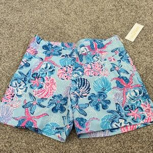 Lilly Pulitzer Light Blue Tropical Shell Print High-Waist Shorts